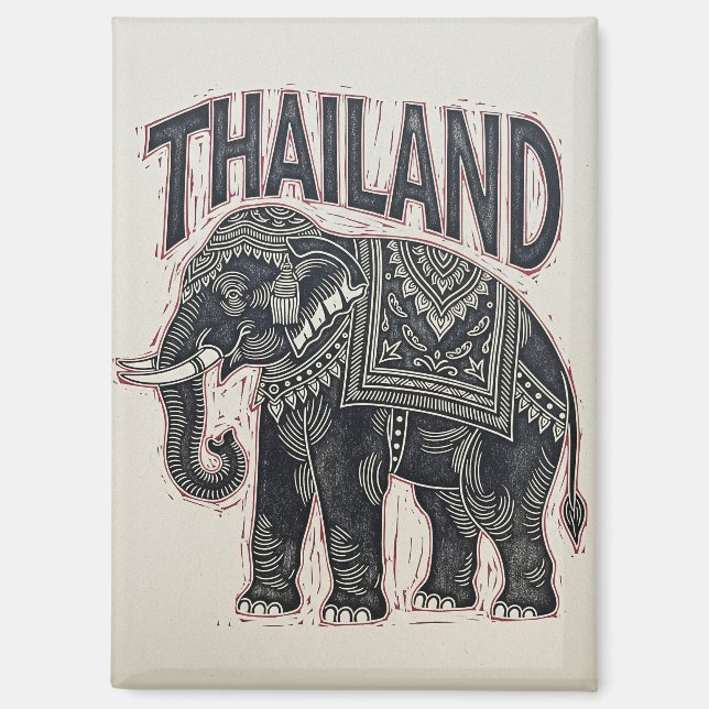 Thailand Elephant Block Print Magnet (Front)