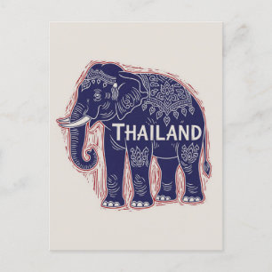 Thailand Elephant Block Print Postcard