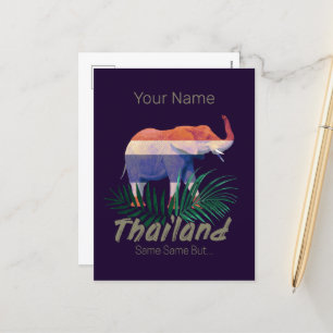 Thailand Elephant Flag Jungle Leaves Thai Souvenir Holiday Postcard