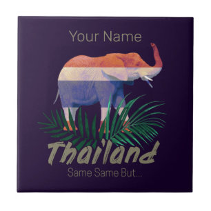 Thailand Elephant Flag Jungle Leaves Thai Souvenir Tile
