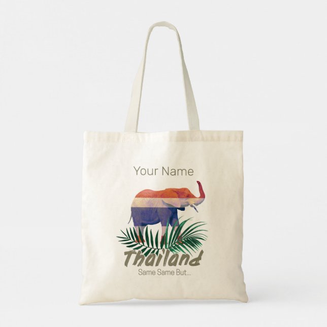 Thailand Elephant Flag Jungle Leaves Thai Souvenir Tote Bag (Back)