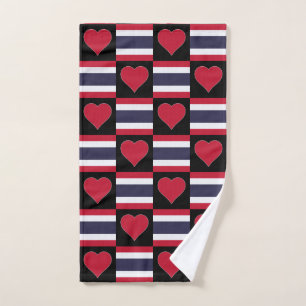 Thailand Heart and Flag Pattern Fun Thai Pride Hand Towel