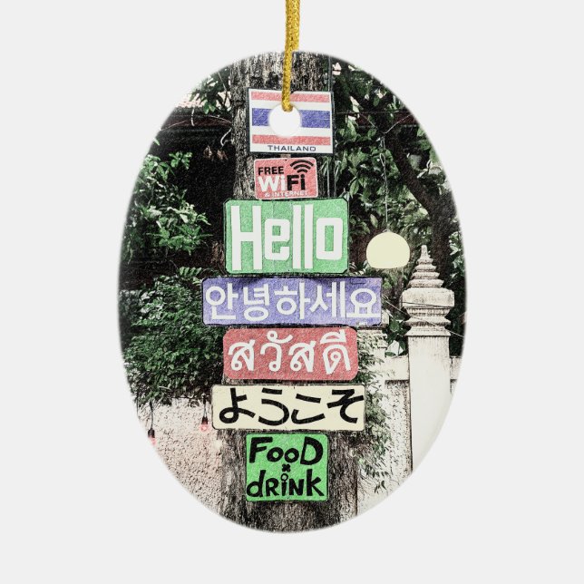 Thailand Hello Signs Travel Ceramic Ornament (Front)