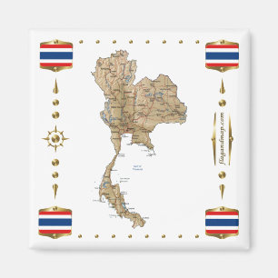 Thailand Map + Flags Magnet