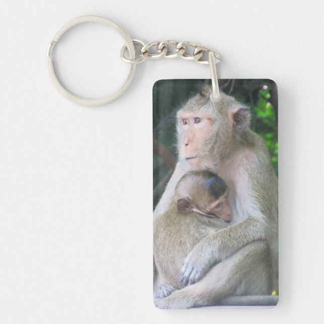 Thailand Monkey Mother and Child Hug Keychain (Front)