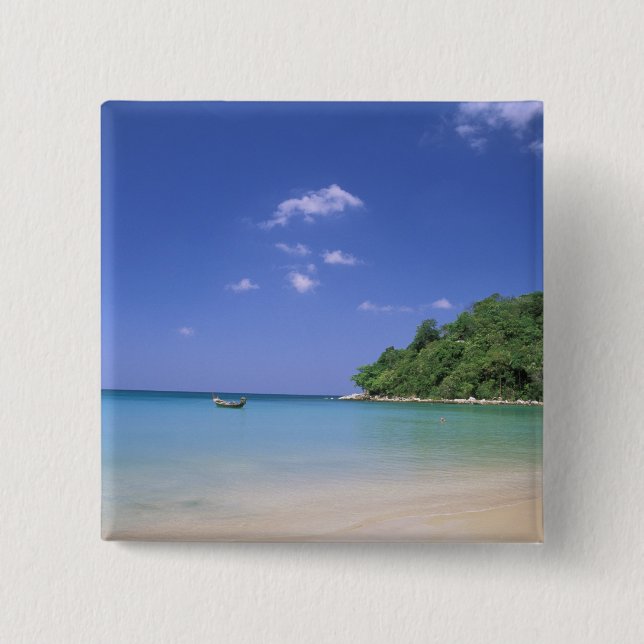 Thailand, Phuket Island. Beach. 2 Inch Square Button (Front)