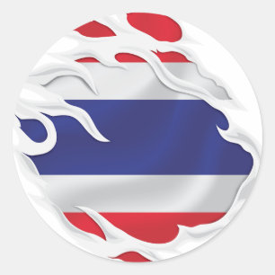 Thailand Ripped Flag Classic Round Sticker