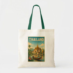 Thailand Temple Illustration Travel Art Vintage Tote Bag