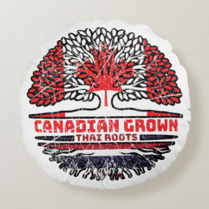 Thailand Thai Canadian Canada Tree Roots Flag Round Pillow
