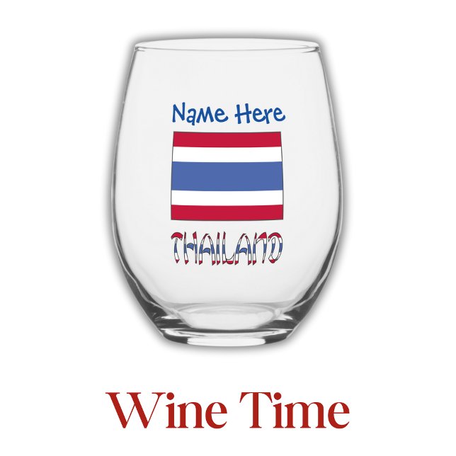 Thailand Thai Flag Blue Personalized Stemless Wine Glass (Creator Uploaded)