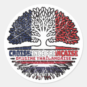Thailand Thai French France Tree Roots Flag Classic Round Sticker