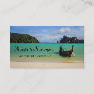 Thailand Travel Beach Photo with Fishing Boat Business Card