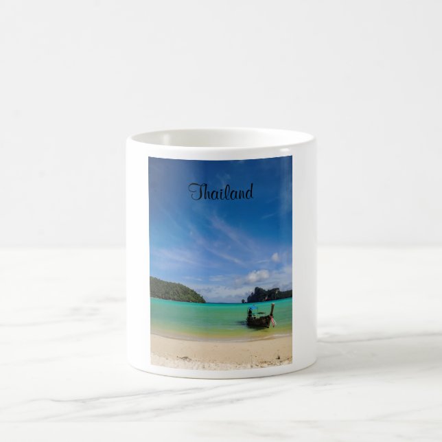 Thailand Travel Beach Photo with Fishing Boat Coffee Mug (Center)