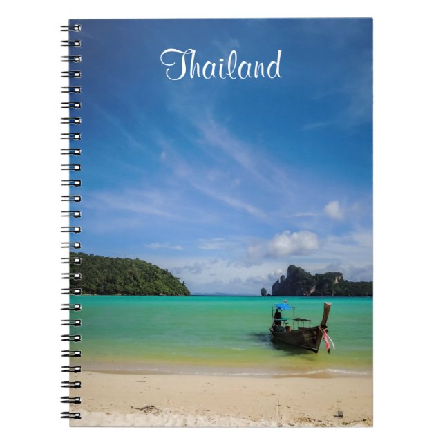 Thailand Travel Beach Photo with Fishing Boat Notebook (Front)