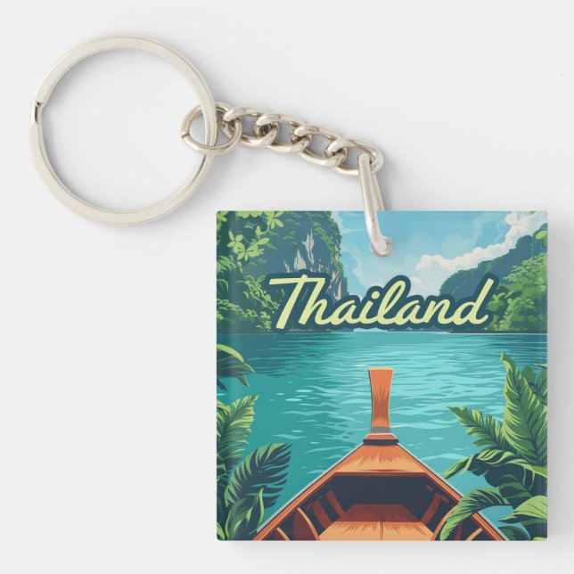 Thailand Tropical Island Long Tail Boat Vintage  Keychain (Front)