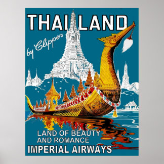 THAILAND Vintage Airline Travel Advertising Print
