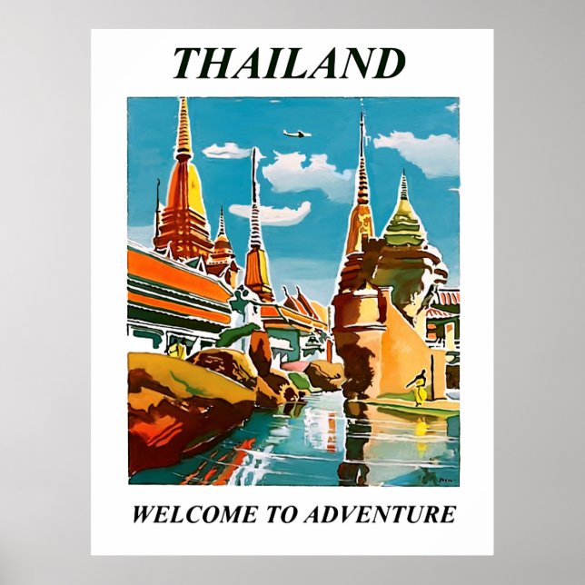 Thailand, welcome to adventure. Vintage travel Poster (Front)