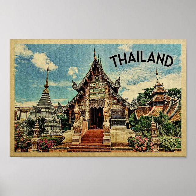 Thaïlande Poster Temple thaï Vintage voyage (Devant)