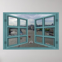 Thames River Through A 6 Pane Open Window Poster