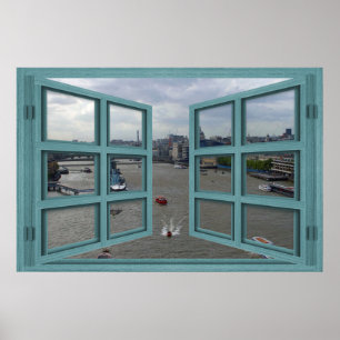 Thames River Through A 6 Pane Open Window Poster
