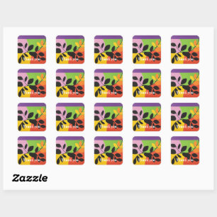 Than you colourful black leaves square sticker