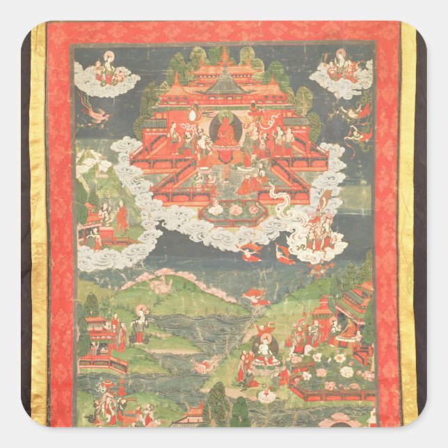 Thangka of the Paradise of Amitabha Square Sticker (Front)