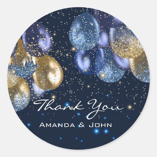 Thank 16th Bridal Wedding Ballon Blue Navy GOLD Classic Round Sticker (Front)