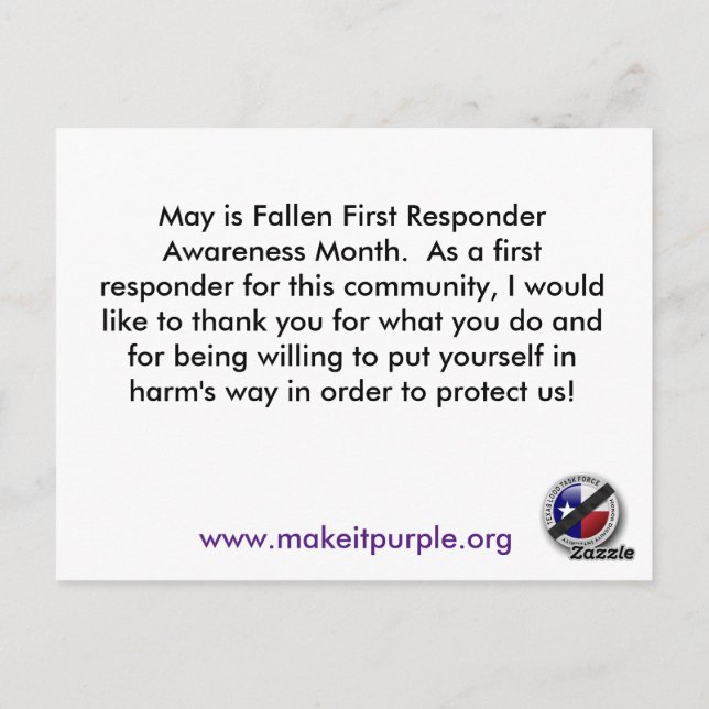 Thank A First Responder Post Card (Back)