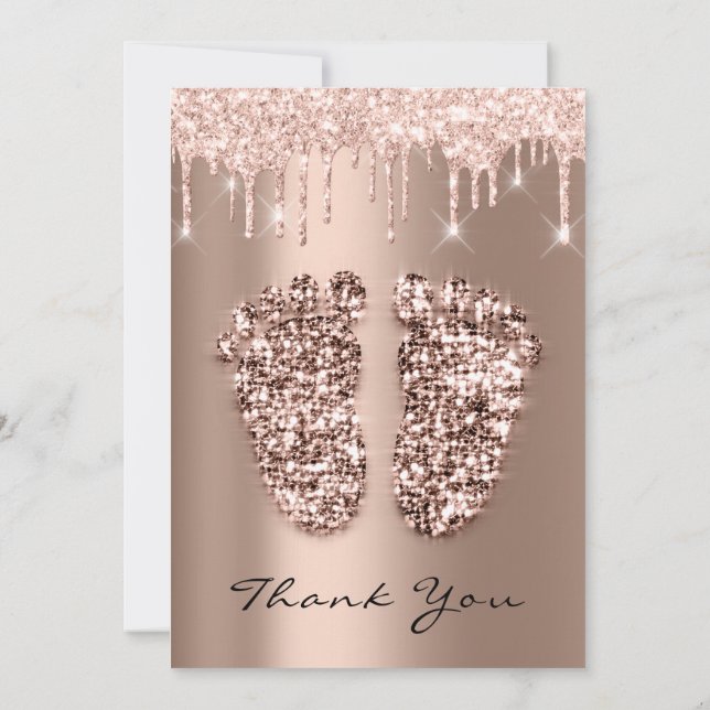 Thank Baby Shower Feet Glitter Rose Drips Boy Girl Invitation (Back)