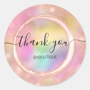 Thank Boutique Shop Business Name Rose Holographic Classic Round Sticker