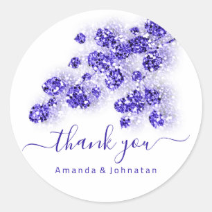 Thank  Bridal Sweet16th Floral White Royal Blue Classic Round Sticker
