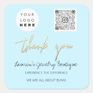 Thank Business Name Logo Qr Code Online Shop Blue Square Sticker