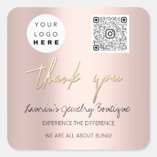 Thank Business Name Logo QrCode Online Shop Rose Square Sticker