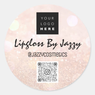 Thank Business Packaging BlushGlitter QR Code Logo Classic Round Sticker