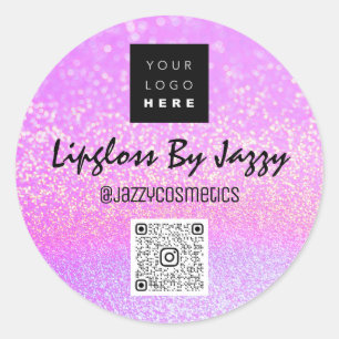 Thank Business Packaging Glitter Pink QR Code Logo Classic Round Sticker