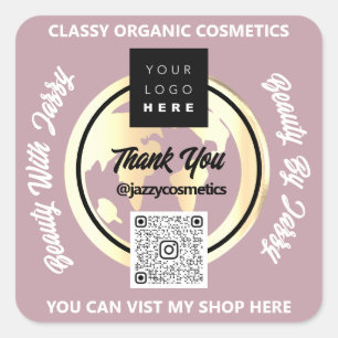 Thank Business QR Code Logo Gold MAP Globe Square Sticker