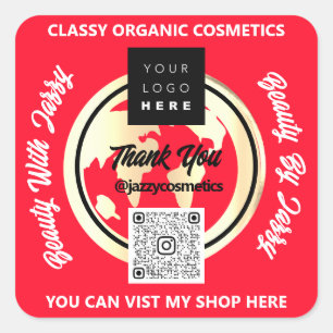 Thank Business QR Code Logo Gold MAP Red Square Sticker