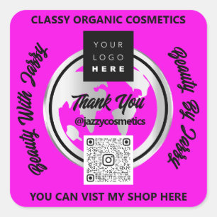Thank Business QR Code Logo Silver Map GlobeTravel Square Sticker
