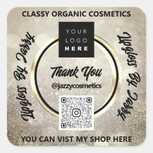 Thank Business QR Code Logo Smoky Glitter Square Sticker