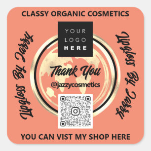Thank Business QR Code Logo World Map Earth Coral Square Sticker