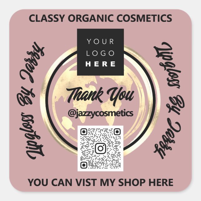 Thank Business QR Code Logo World Map Earth Rose Square Sticker (Front)