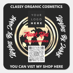 Thank Business QR Code Logo World Map Earth Square Sticker