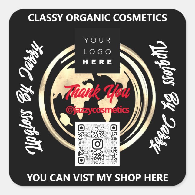 Thank Business QR Code Logo World Map Earth  Square Sticker (Front)