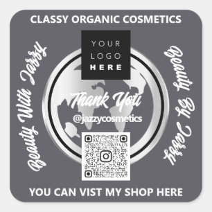 Thank Business QRCode Logo Silver Map Globe Smoky Square Sticker