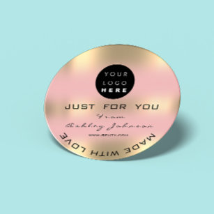 Thank Custom Logo QR Made By Rose Gold Ombre Gold Classic Round Sticker
