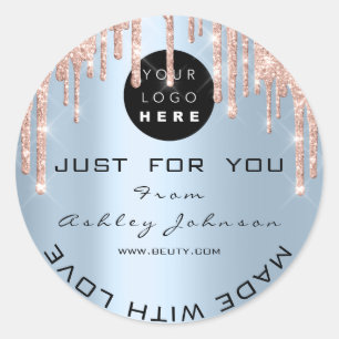 Thank Custom Logo Rose Drips With Love Smoky Blue Classic Round Sticker