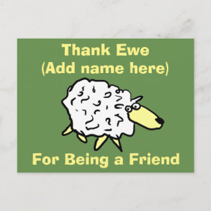 Thank Ewe for Being a Friend - Fun Sheep Design Postcard