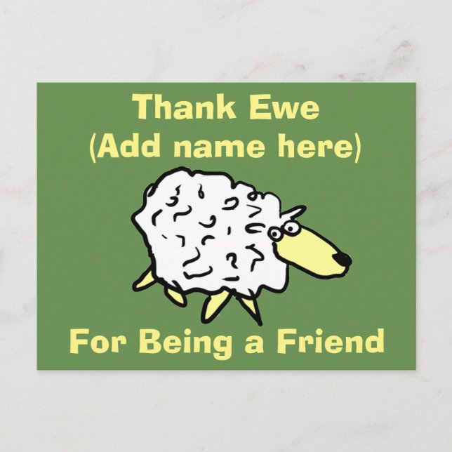 Thank Ewe for Being a Friend - Fun Sheep Design Postcard (Front)