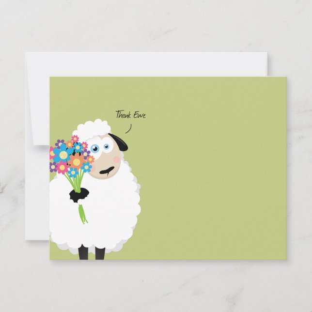 Thank Ewe Sheep with Flowers Thank You (Front)