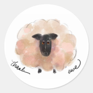 “Thank Ewe” Thank You Sticker Watercolor Sheep